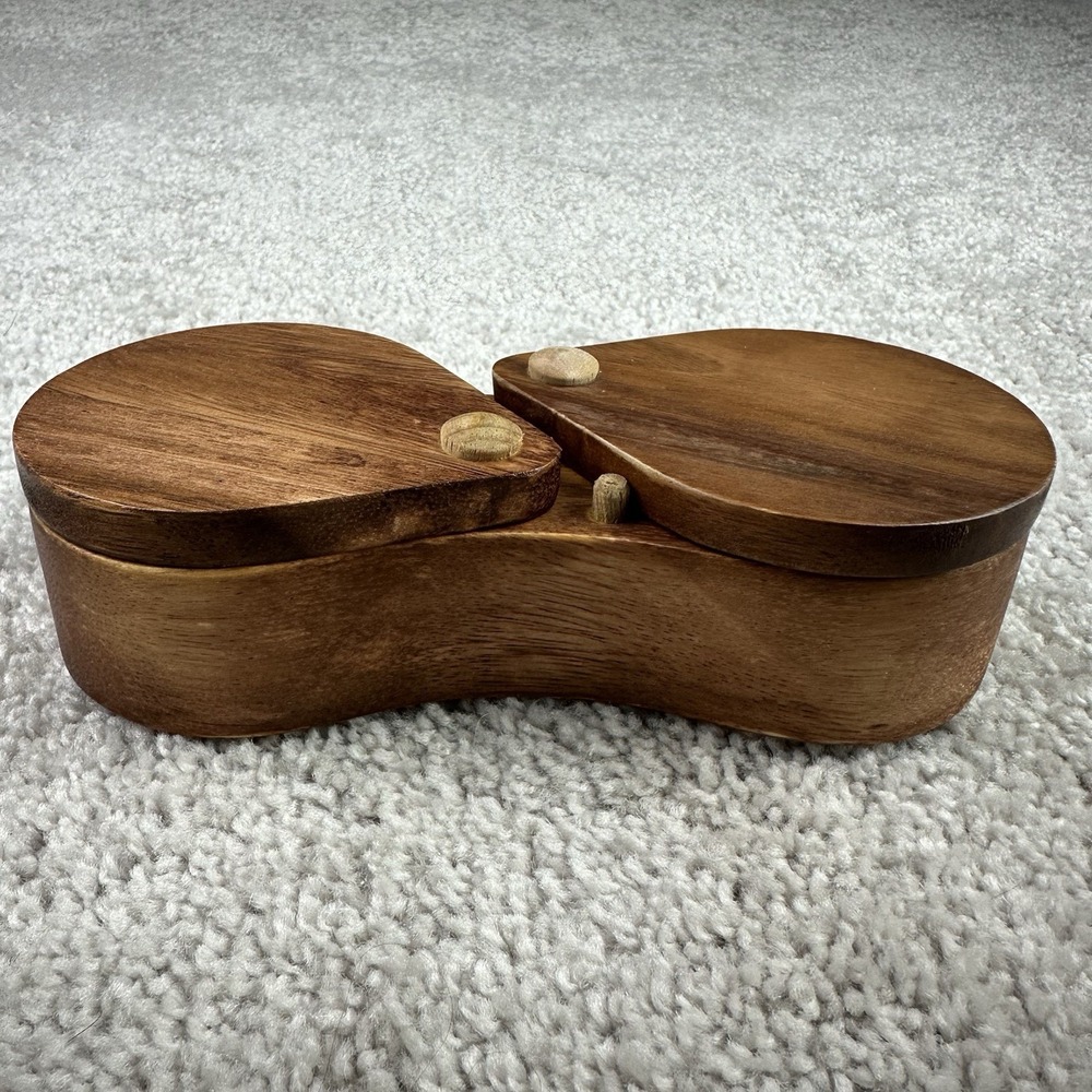 *READ* Meritage Dual Spice‎ Cellar Wood Salt & Pepper Bowls Swivel Lids 2016
